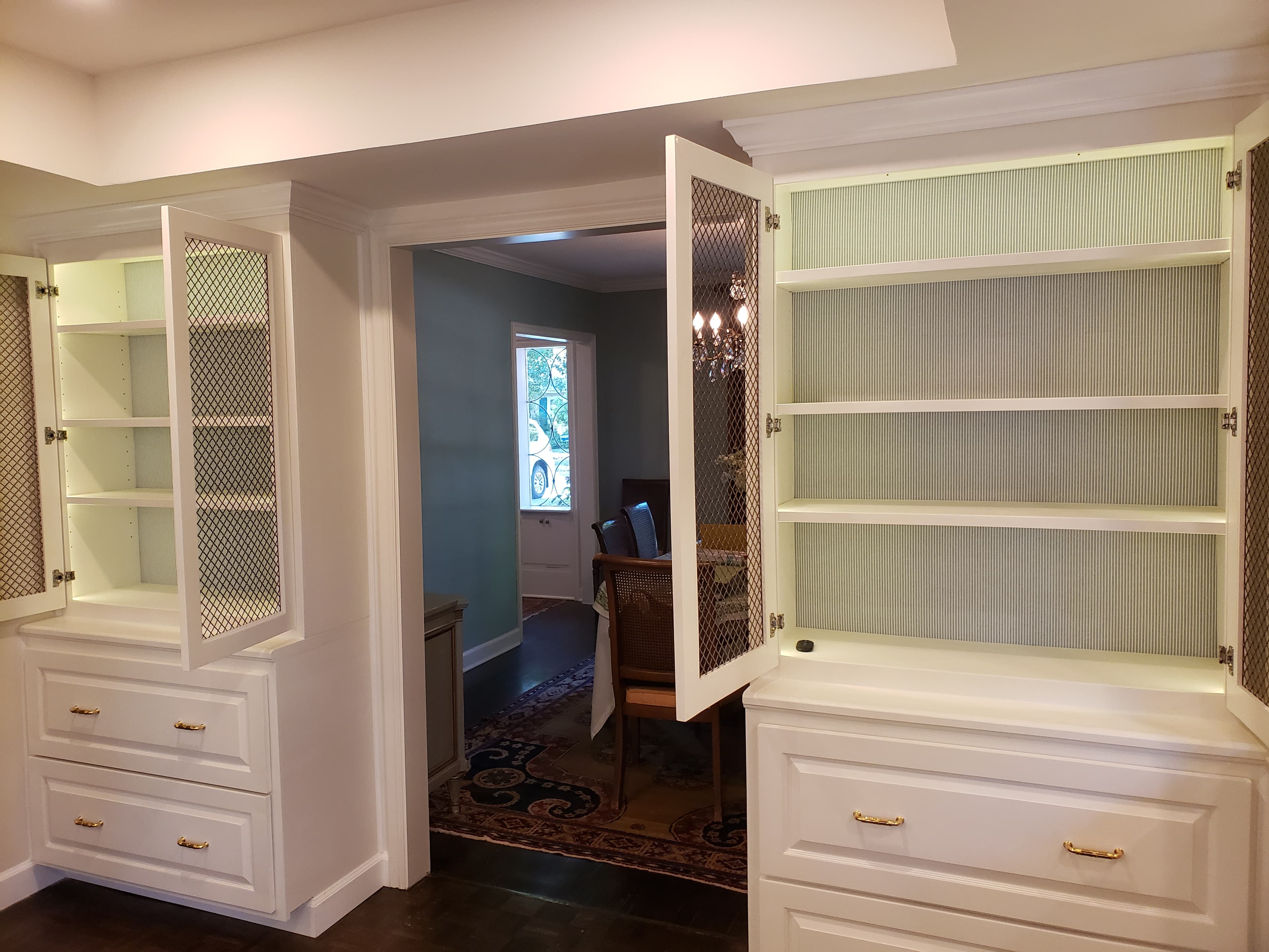 Custom built-in cabinets with mesh doors and LED lighting - San Antonio TX