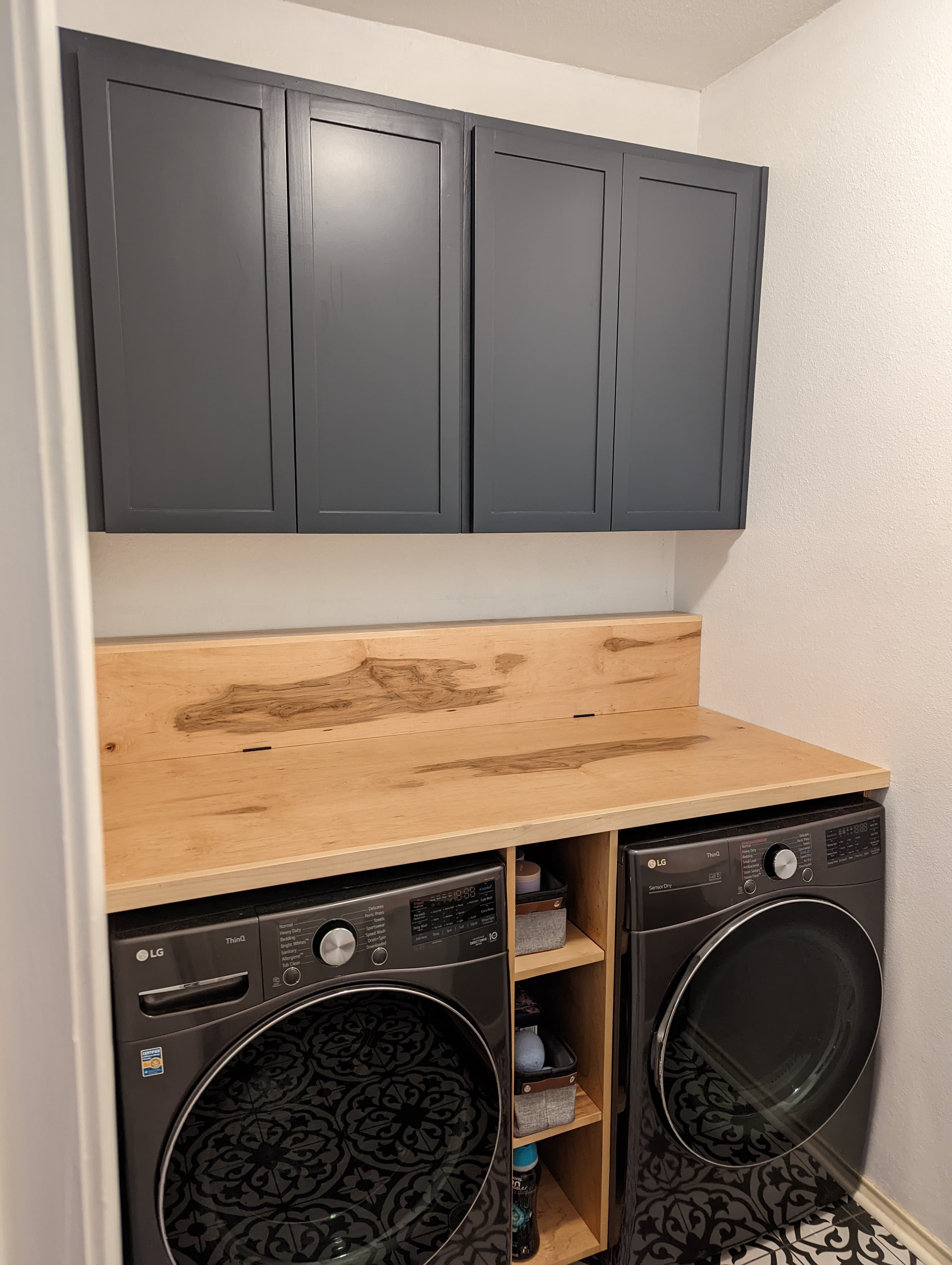 Custom laundry room cabinets with butcher block countertop - San Antonio TX