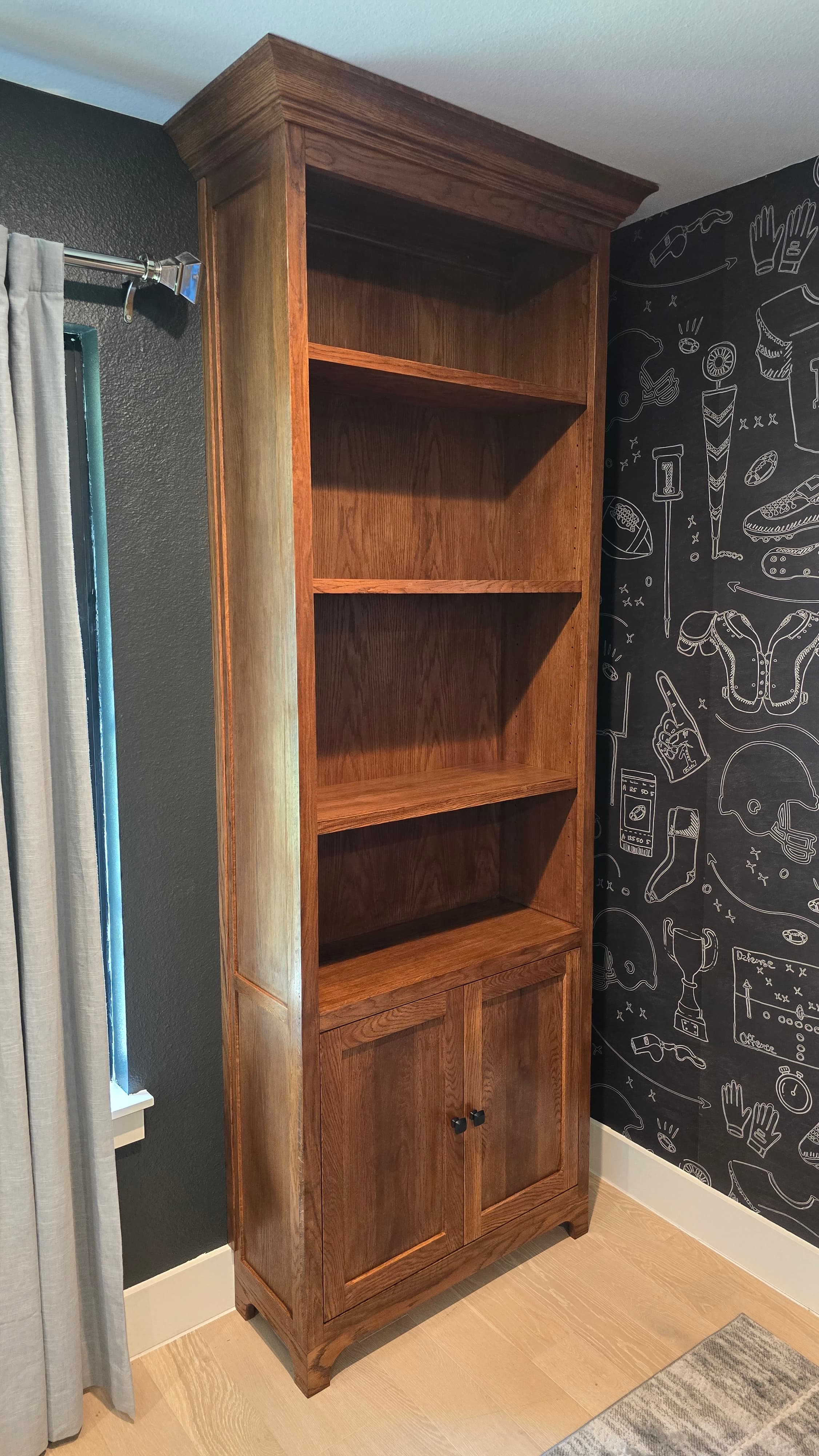 Custom walnut bookcase handcrafted in our workshop - San Antonio TX