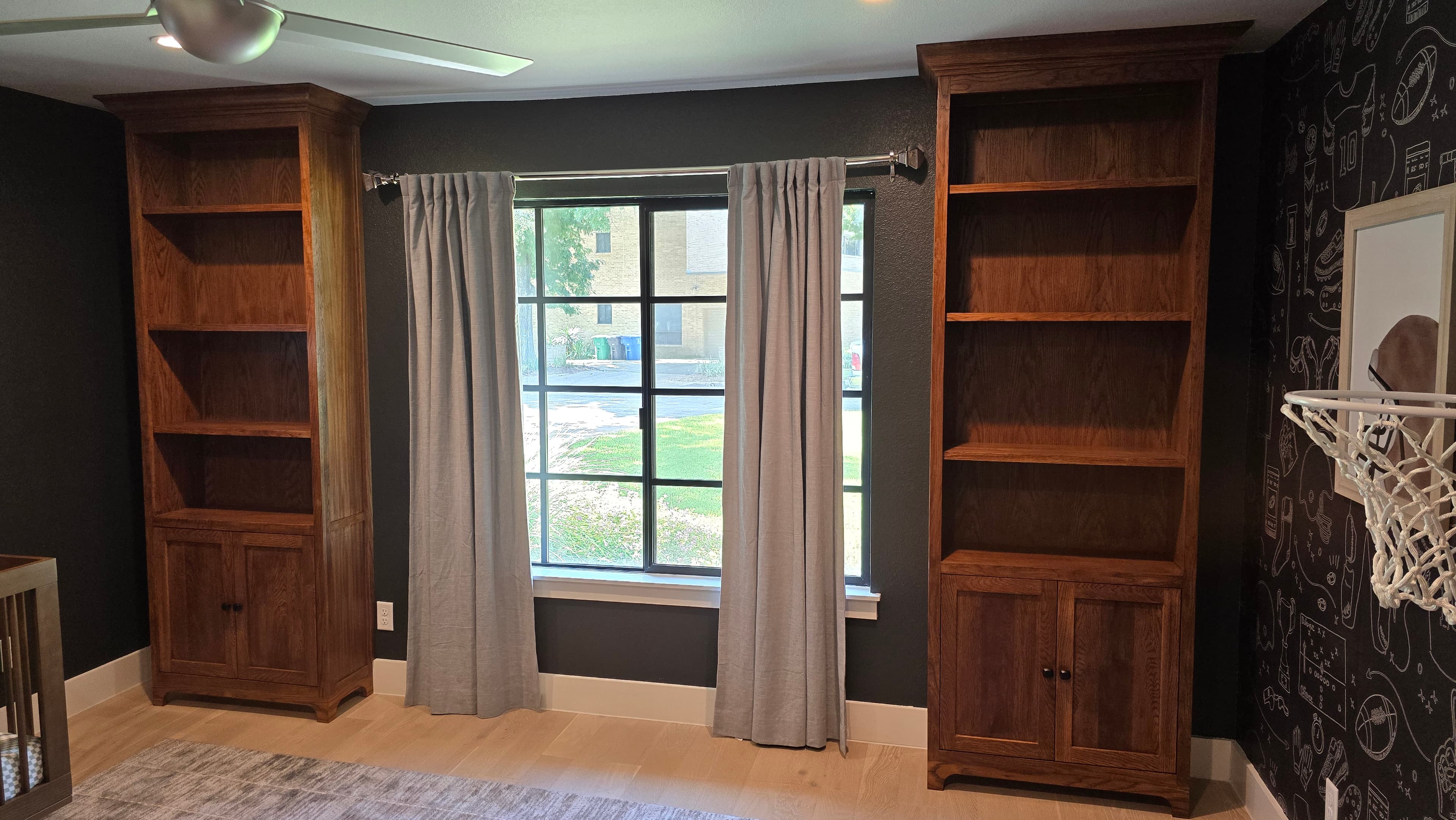 Custom walnut built-in bookcases for kids room - San Antonio TX
