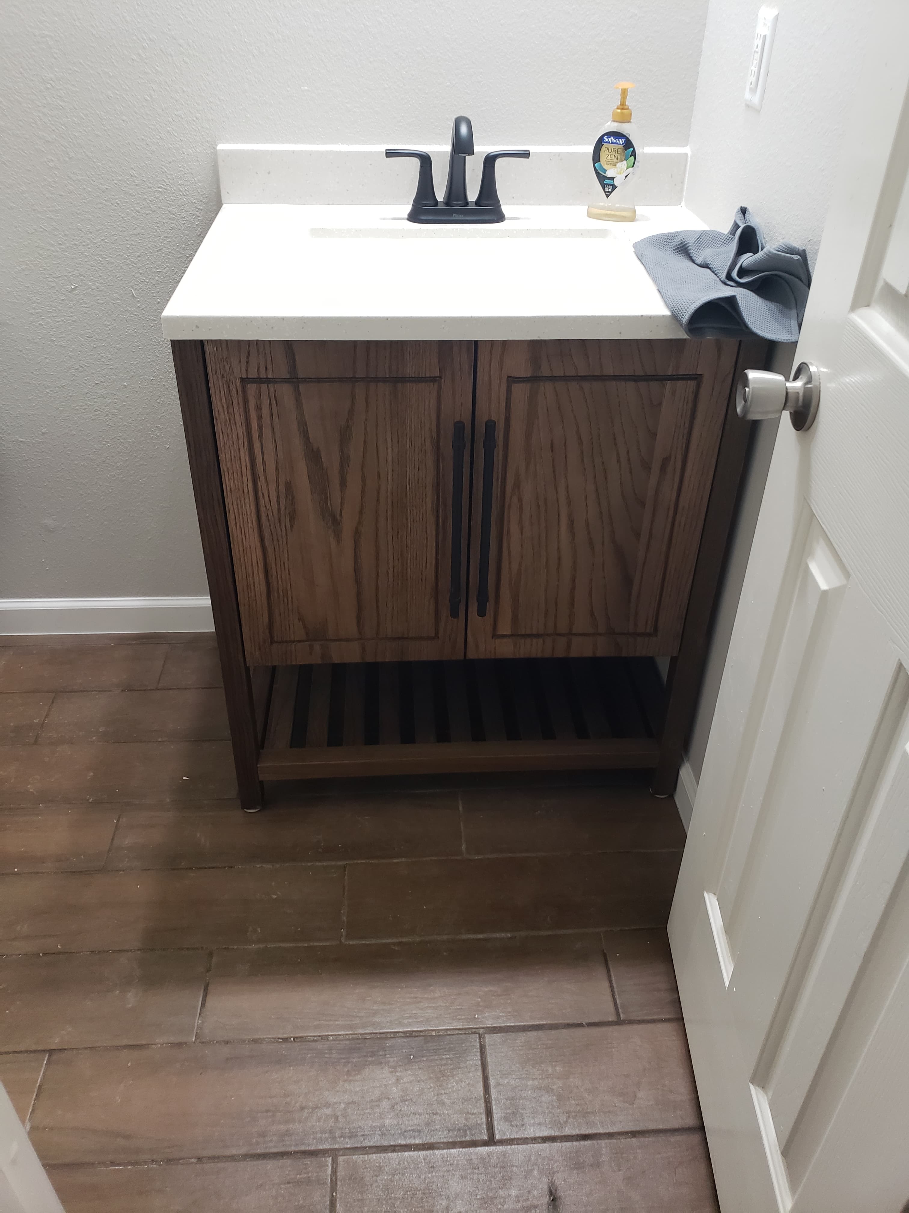 Custom walnut vanity with floating drawers design - San Antonio TX