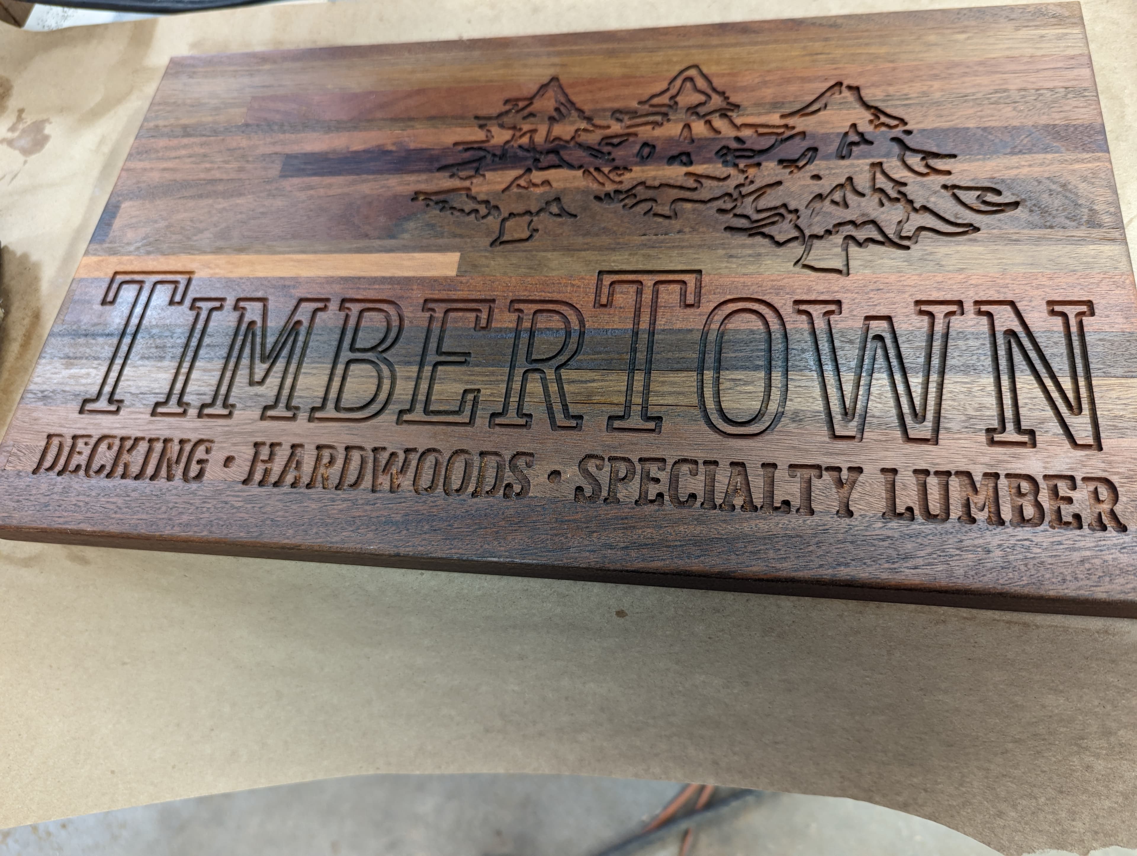 Custom CNC business sign with mountain design - San Antonio carpentry