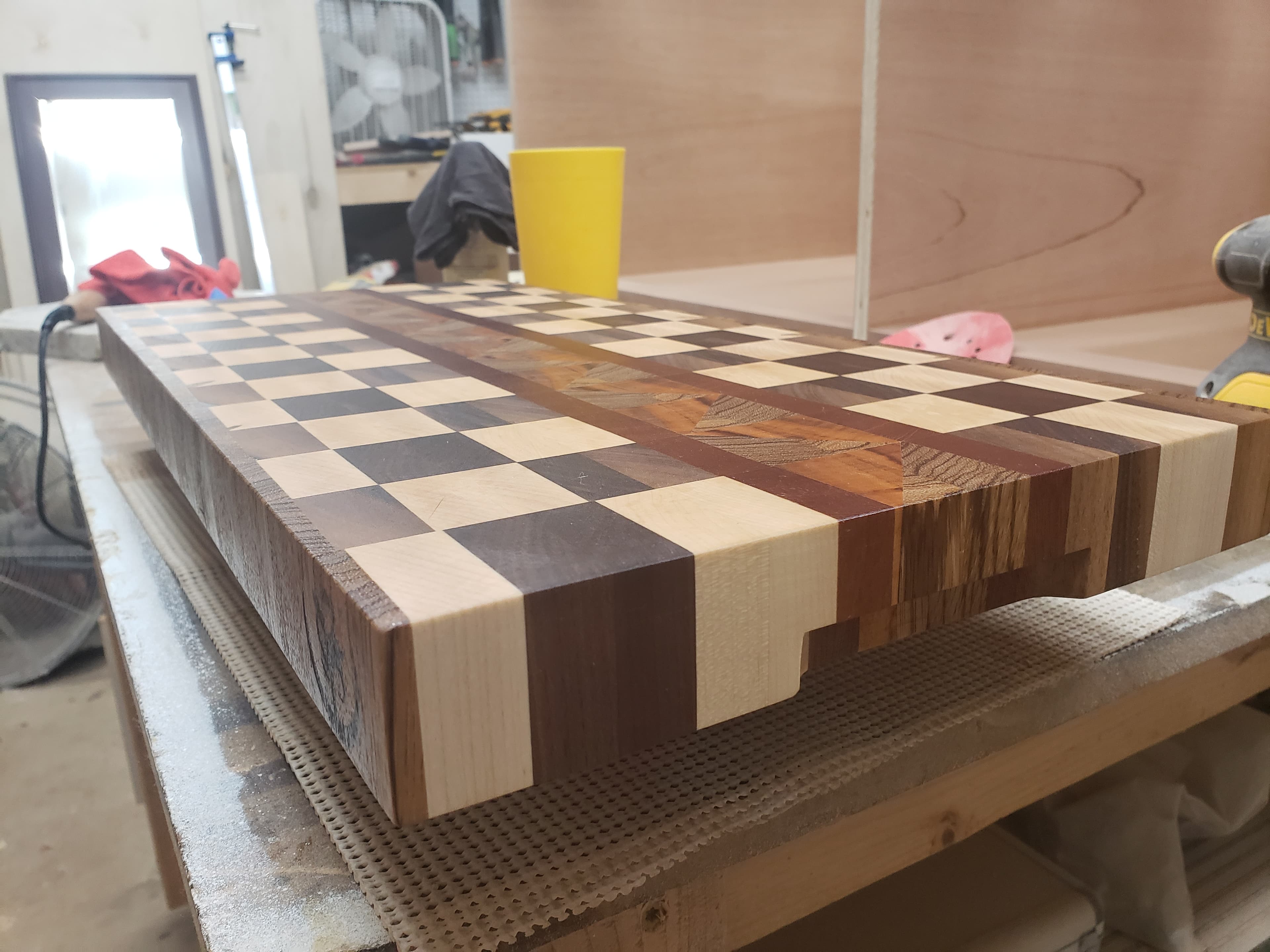 Custom end-grain cutting board made from mixed hardwoods - San Antonio carpentry