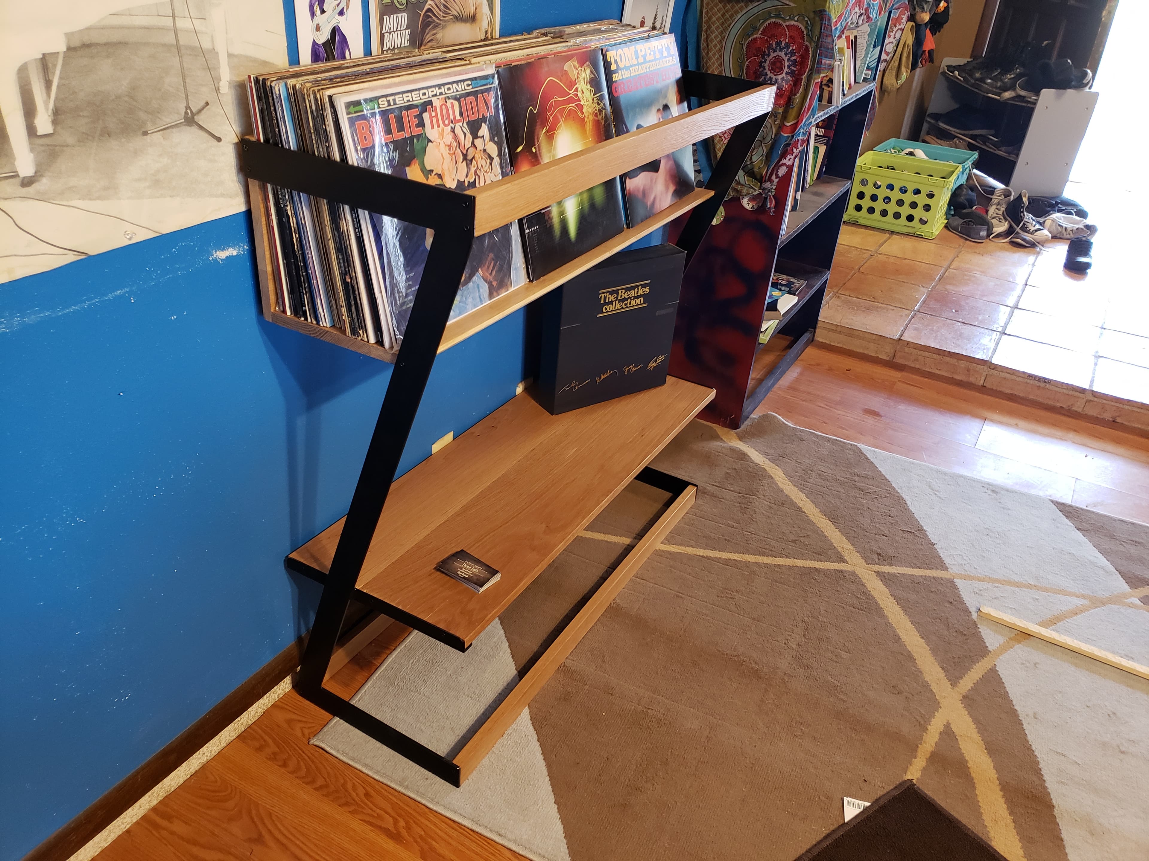 Custom record display stand with vinyl storage - San Antonio carpentry