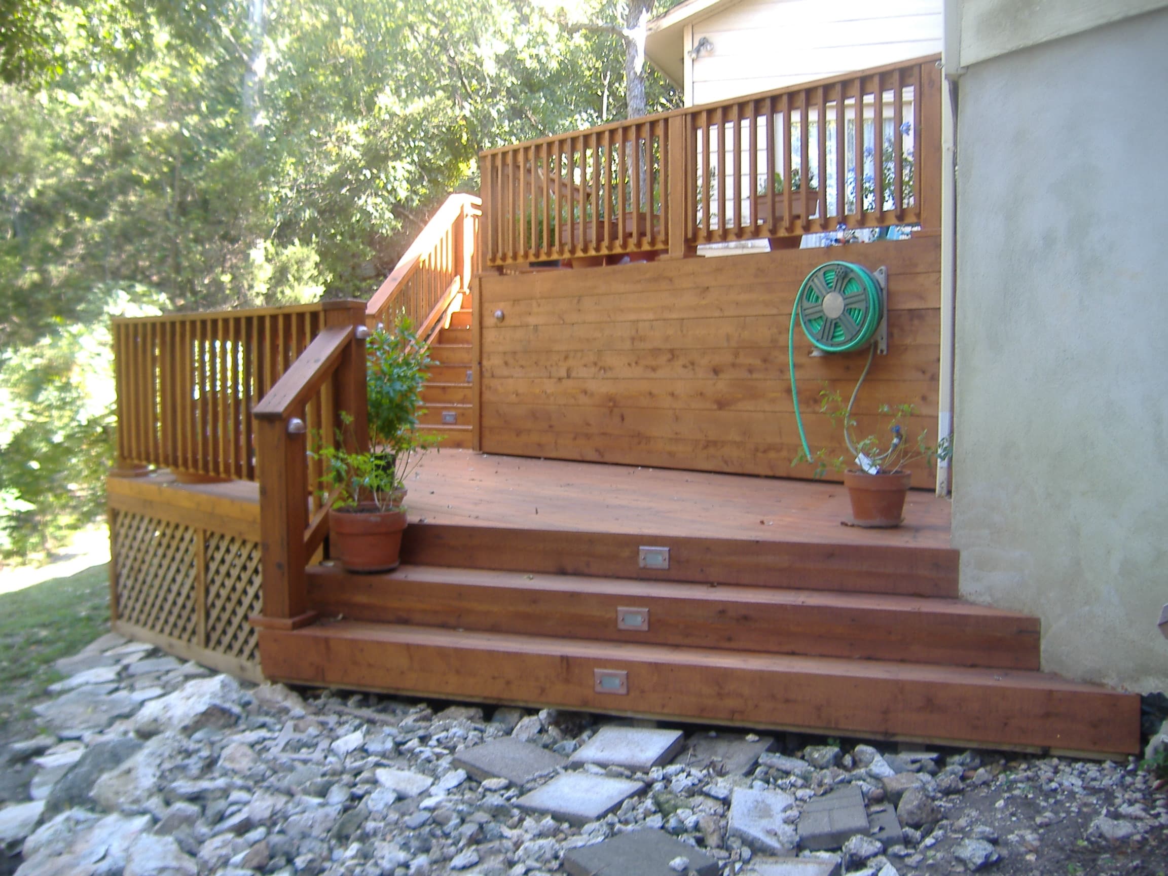 Professional outdoor living project featuring deck stair multi lvl