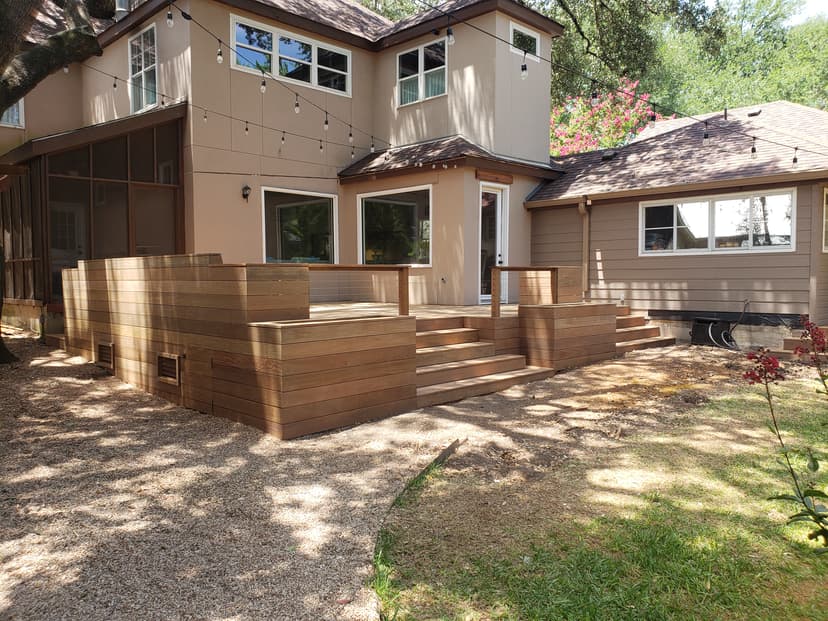 Multi-level ipe deck with stairs between the levels